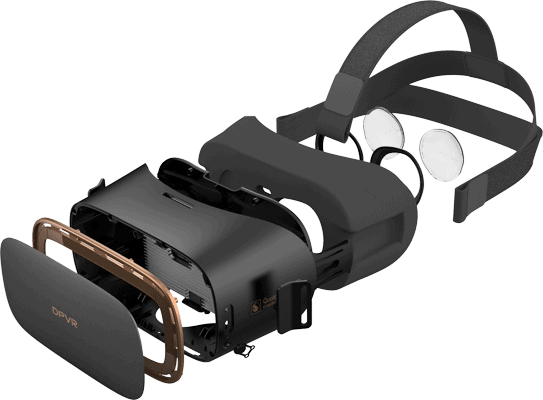DPVR P1 Pro Virtual Reality Headset exploded view to see the internals